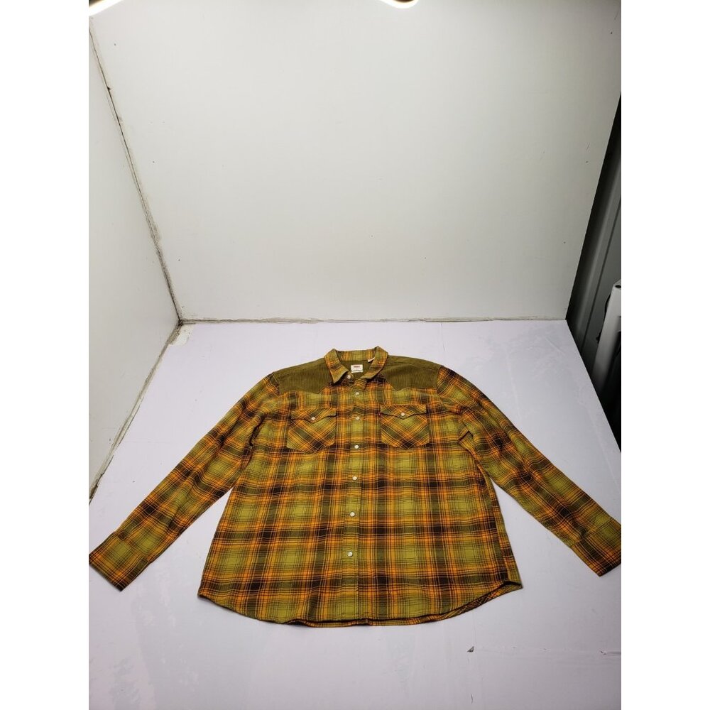 Levi’s Mens Classic Western Standard Yellow Plaid Pearl Snap Flannel Shirt XL